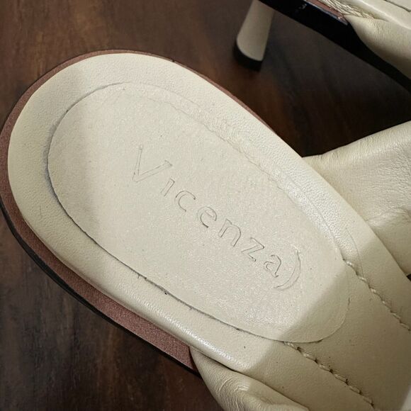 VICENZA ANTHROPOLOGIE Heeled Sandals Cream Leather Kitten Heels NWOB - Picture 8 of 11